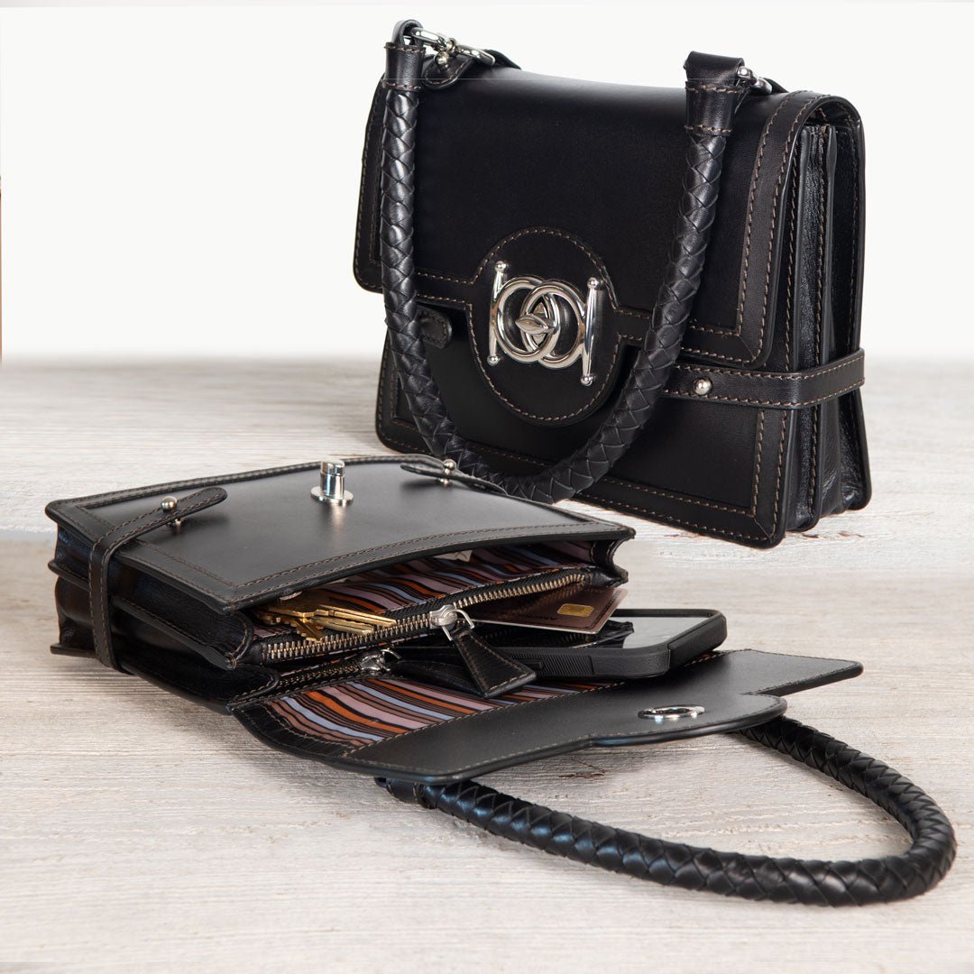 Urban Equestrian  Bella -  Horse Bit Talisman Crossbody Luxury Leather Handbag in Black