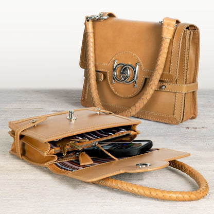 Urban Equestrian  Bella -  Horse Bit Talisman Crossbody Luxury Leather Handbag in Caramel