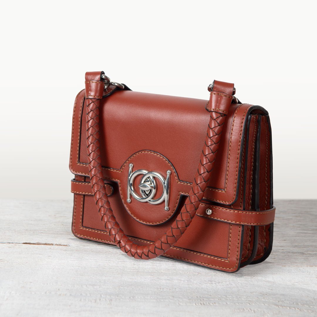 Urban Equestrian  Bella -  Horse Bit Talisman Crossbody Luxury Leather Handbag in Cognac