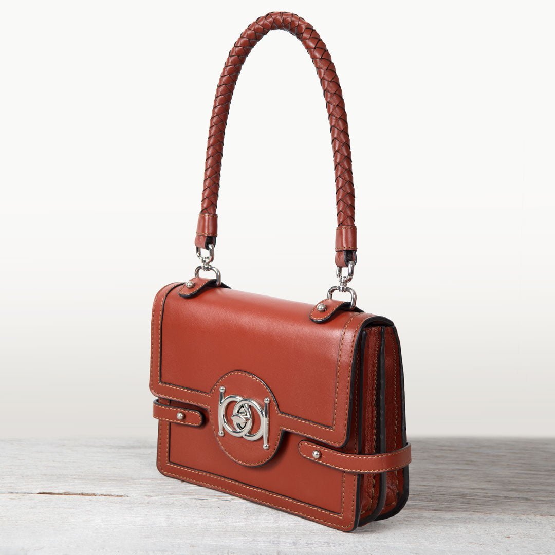 Urban Equestrian  Bella -  Horse Bit Talisman Crossbody Luxury Leather Handbag in Cognac