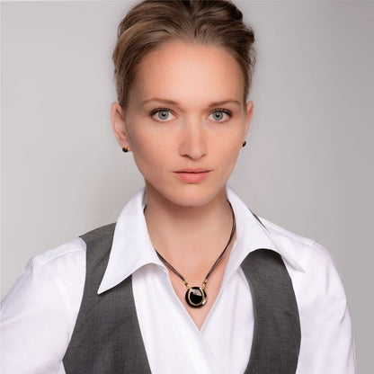 Urban Equestrian  Black Onyx &  Leather 14K Gold Vermeil Horseshoe Necklace