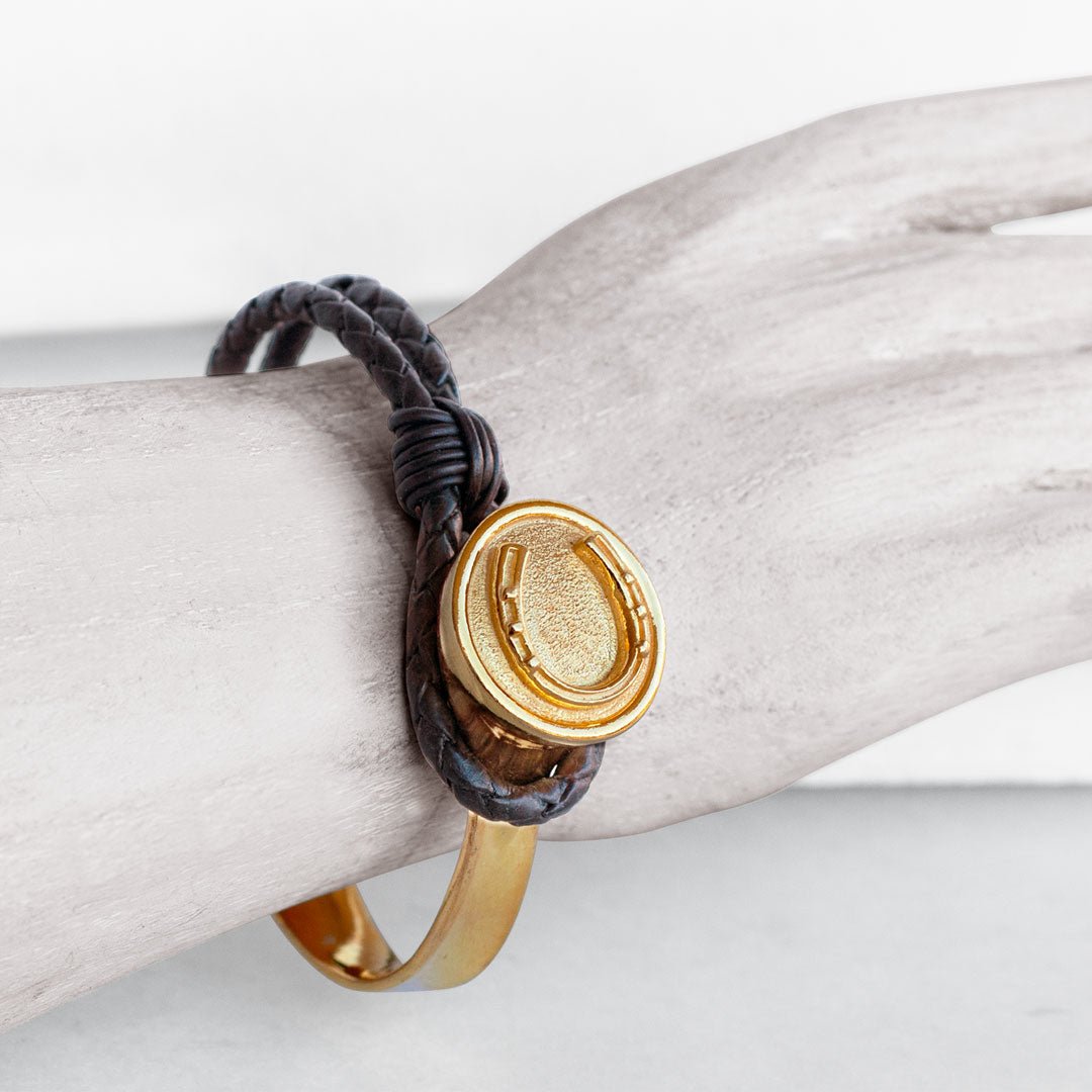Bosal - Leather laced Horseshoe Bracelet in Black and Gold