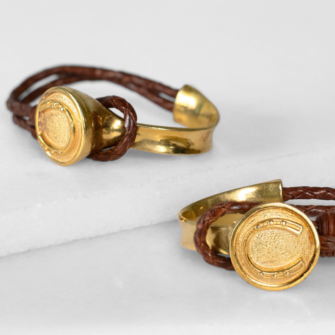 Urban Equestrian  Bosal - Leather laced Horseshoe Bracelet in Brown and Gold