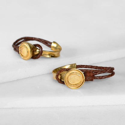Urban Equestrian  Bosal - Leather laced Horseshoe Bracelet in Brown and Gold