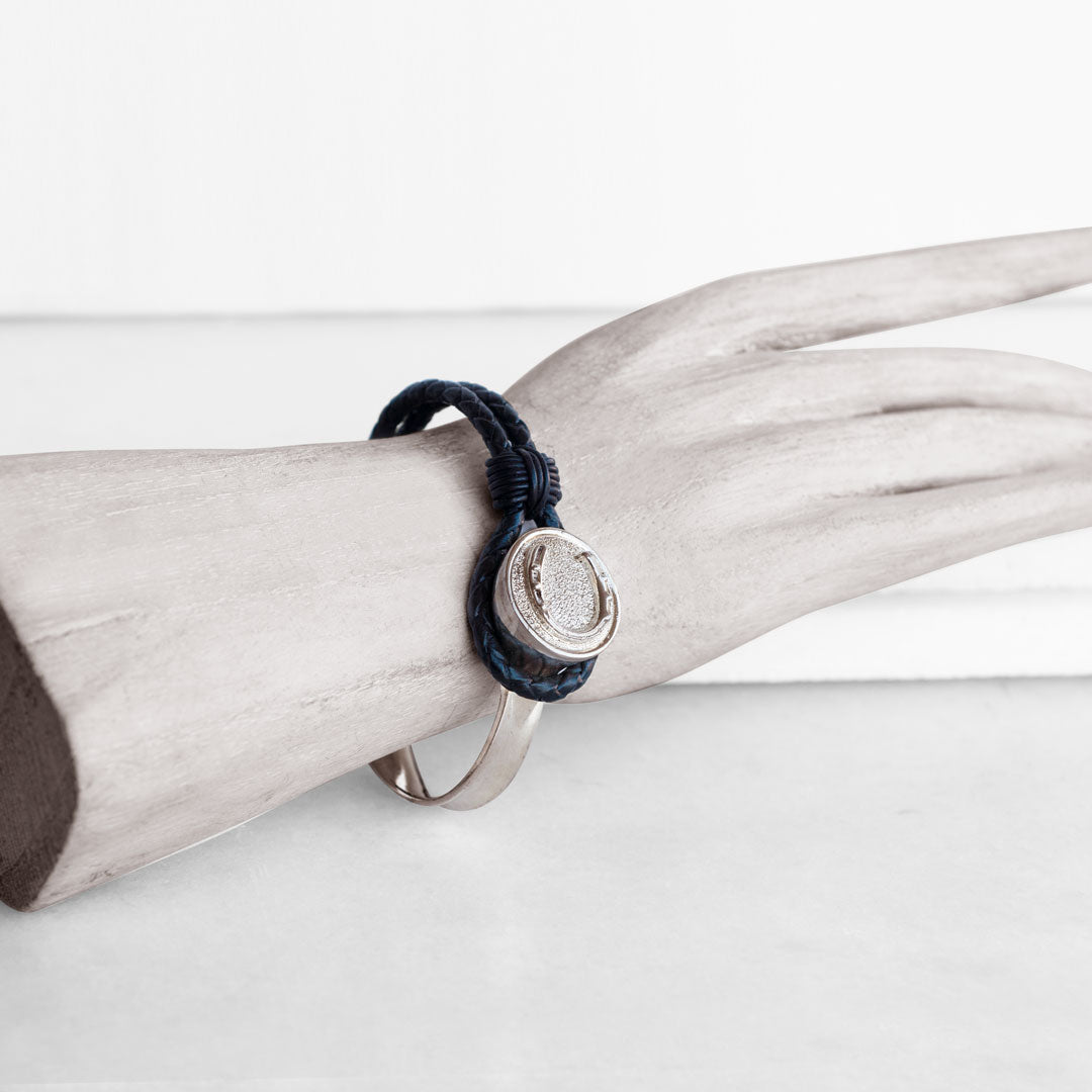 Urban Equestrian  Bosal - Leather laced Horseshoe Bracelet in Black and Silver