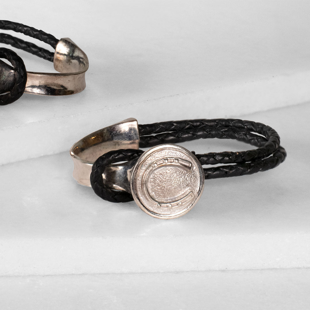 Urban Equestrian  Bosal - Leather laced Horseshoe Bracelet in Black and Silver