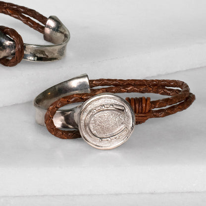 Urban Equestrian  Bosal - Leather laced Horseshoe Bracelet in Brown and Silver