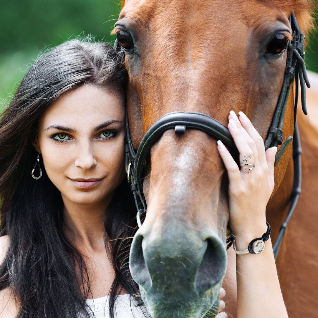 Urban Equestrian  Bosal - Leather laced Horseshoe Bracelet in Brown and Silver