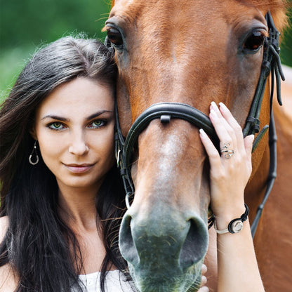 Urban Equestrian  Bosal - Leather laced Horseshoe Bracelet in Brown and Silver