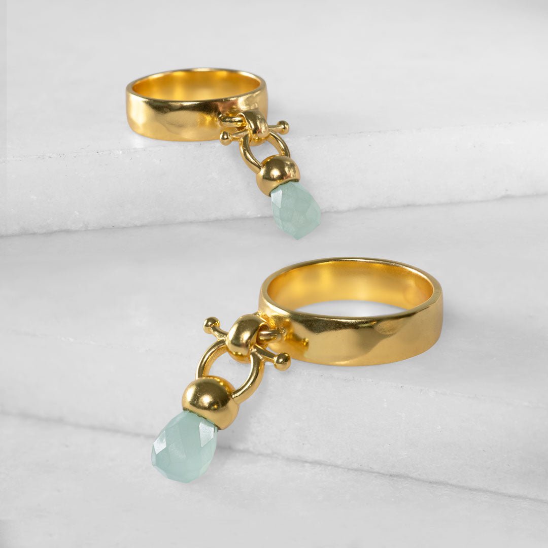 Urban Equestrian  Brio - Aqua Chalcedony Horse Bit Equestrian Ring in Gold