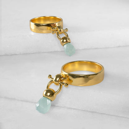 Urban Equestrian  Brio - Aqua Chalcedony Horse Bit Equestrian Ring in Gold