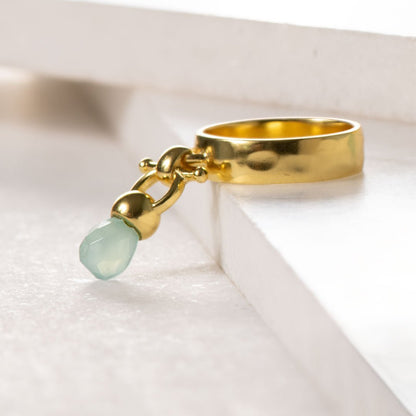 Urban Equestrian  Brio - Aqua Chalcedony Horse Bit Equestrian Ring in Gold