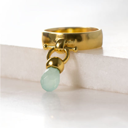 Urban Equestrian  Brio - Aqua Chalcedony Horse Bit Equestrian Ring in Gold