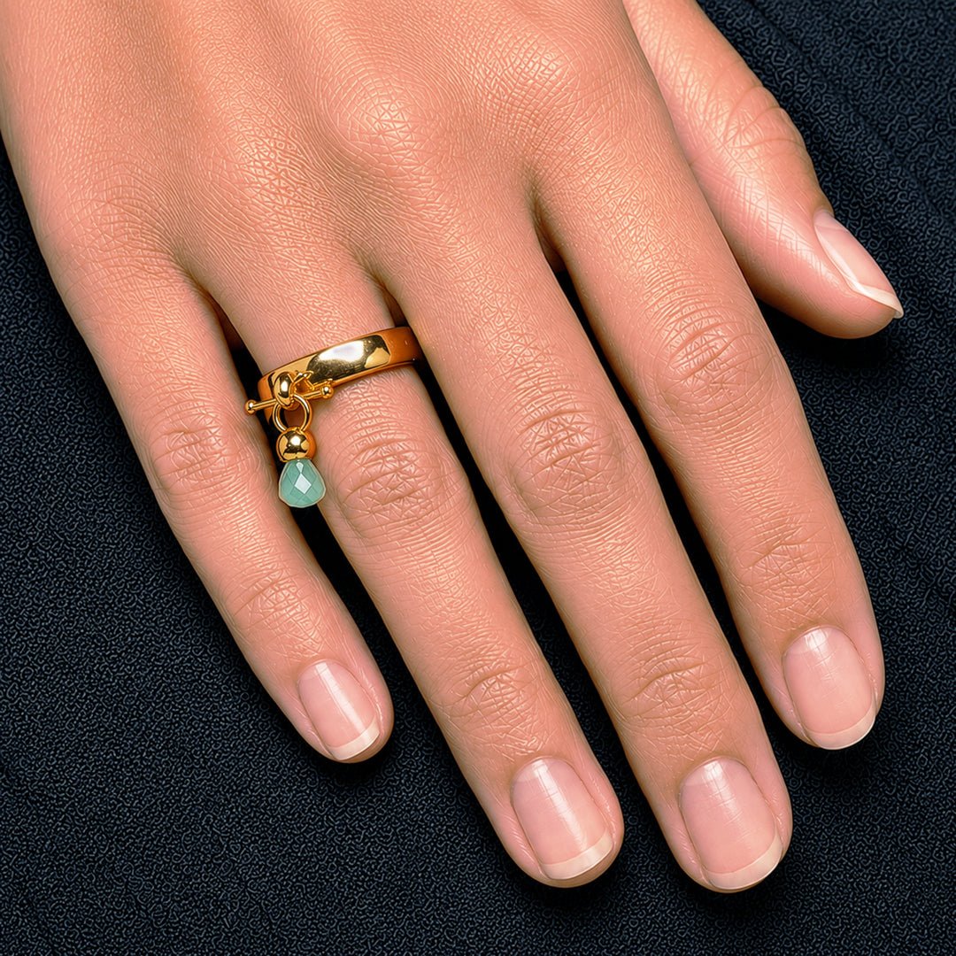 Urban Equestrian  Brio - Aqua Chalcedony Horse Bit Equestrian Ring in Gold