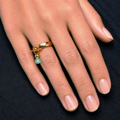 Urban Equestrian  Brio - Aqua Chalcedony Horse Bit Equestrian Ring in Gold