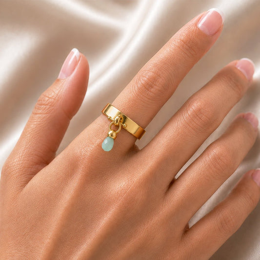 Urban Equestrian  Brio - Aqua Chalcedony Horse Bit Equestrian Ring in Gold