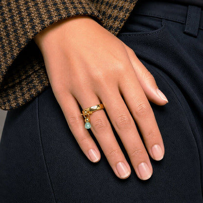 Urban Equestrian  Brio - Aqua Chalcedony Horse Bit Equestrian Ring in Gold