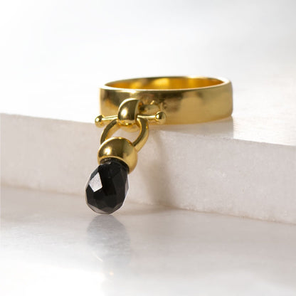Urban Equestrian  Brio - Black Onyx Horse Bit Equestrian Ring in Gold