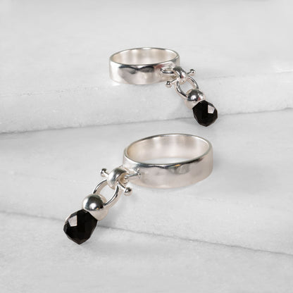 Urban Equestrian  Brio - Black Onyx Horse Bit Equestrian Ring in Silver