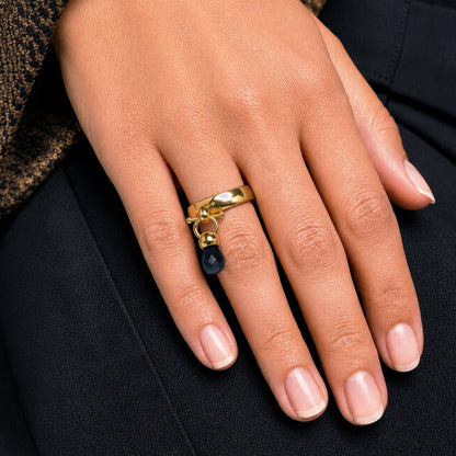 Urban Equestrian  Brio - Black Onyx Horse Bit Equestrian Ring in Gold