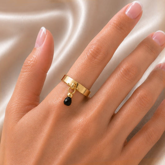 Urban Equestrian  Brio - Black Onyx Horse Bit Equestrian Ring in Gold