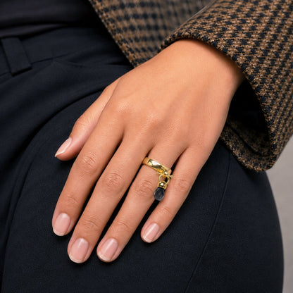 Urban Equestrian  Brio - Black Onyx Horse Bit Equestrian Ring in Gold