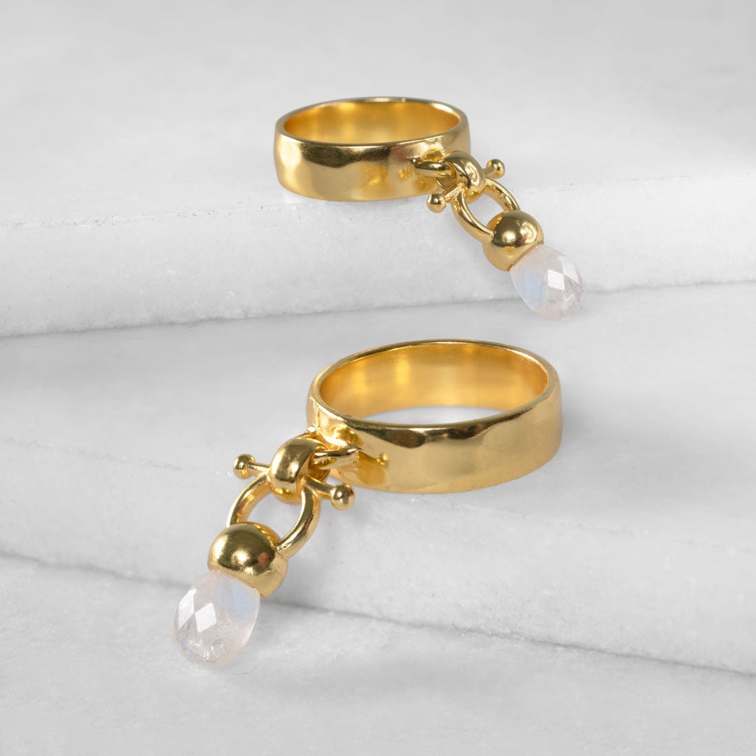 Urban Equestrian  Brio - Moonstone Horse Bit Equestrian Ring in Gold
