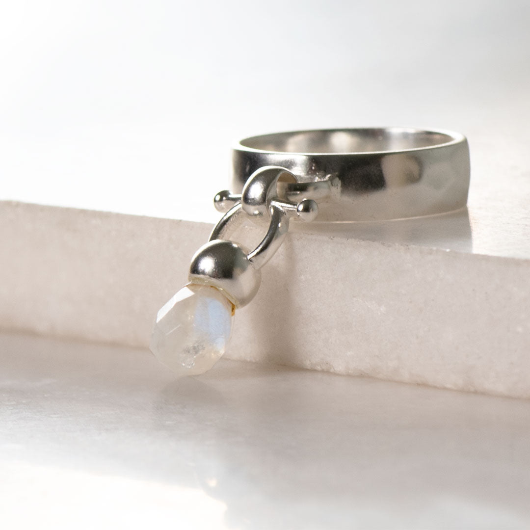 Urban Equestrian  Brio - Moonstone Horse Bit Equestrian Ring in Silver