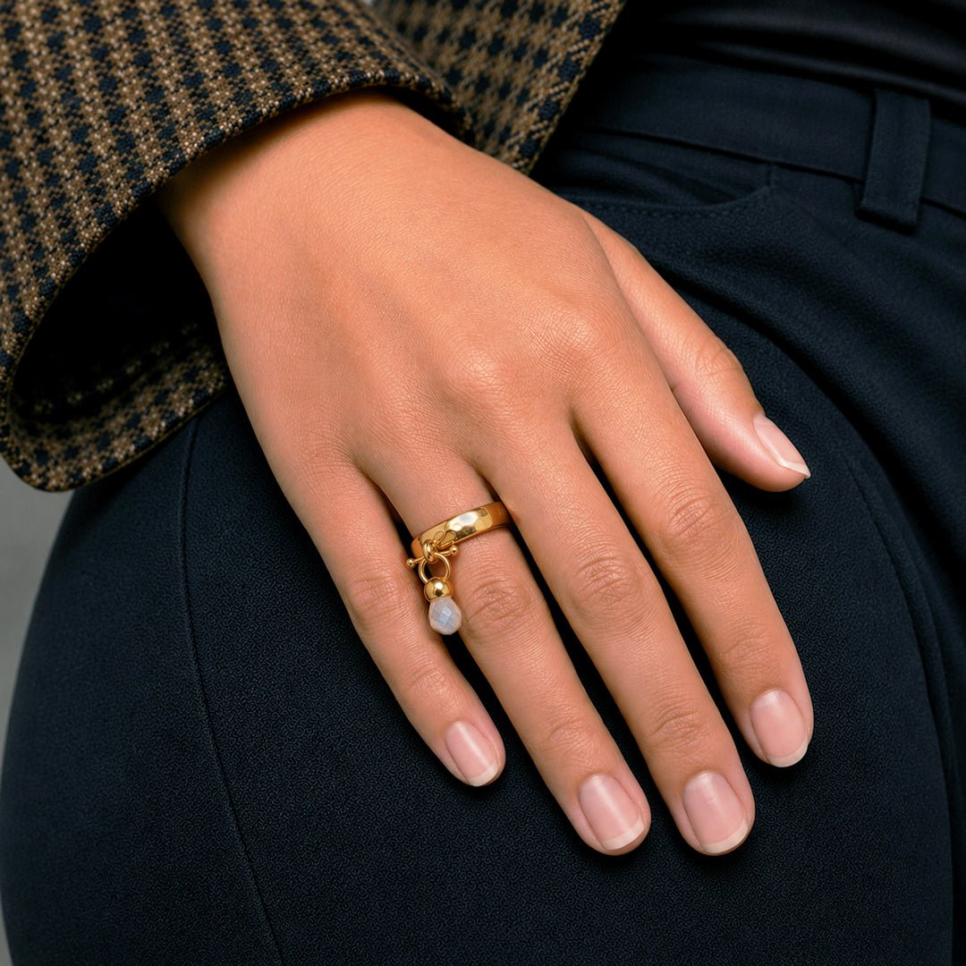 Urban Equestrian  Brio - Moonstone Horse Bit Equestrian Ring in Gold