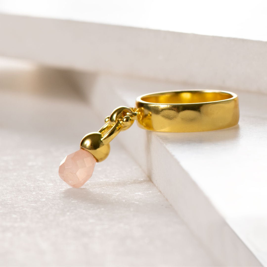 Urban Equestrian  Brio - Rose Quartz Horse Bit Equestrian Ring in Gold
