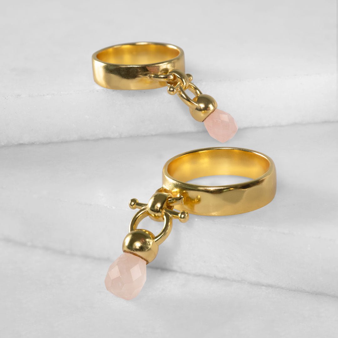 Urban Equestrian  Brio - Rose Quartz Horse Bit Equestrian Ring in Gold