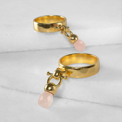 Urban Equestrian  Brio - Rose Quartz Horse Bit Equestrian Ring in Gold