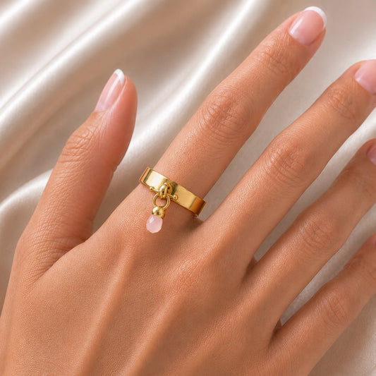 Urban Equestrian  Brio - Rose Quartz Horse Bit Equestrian Ring in Gold