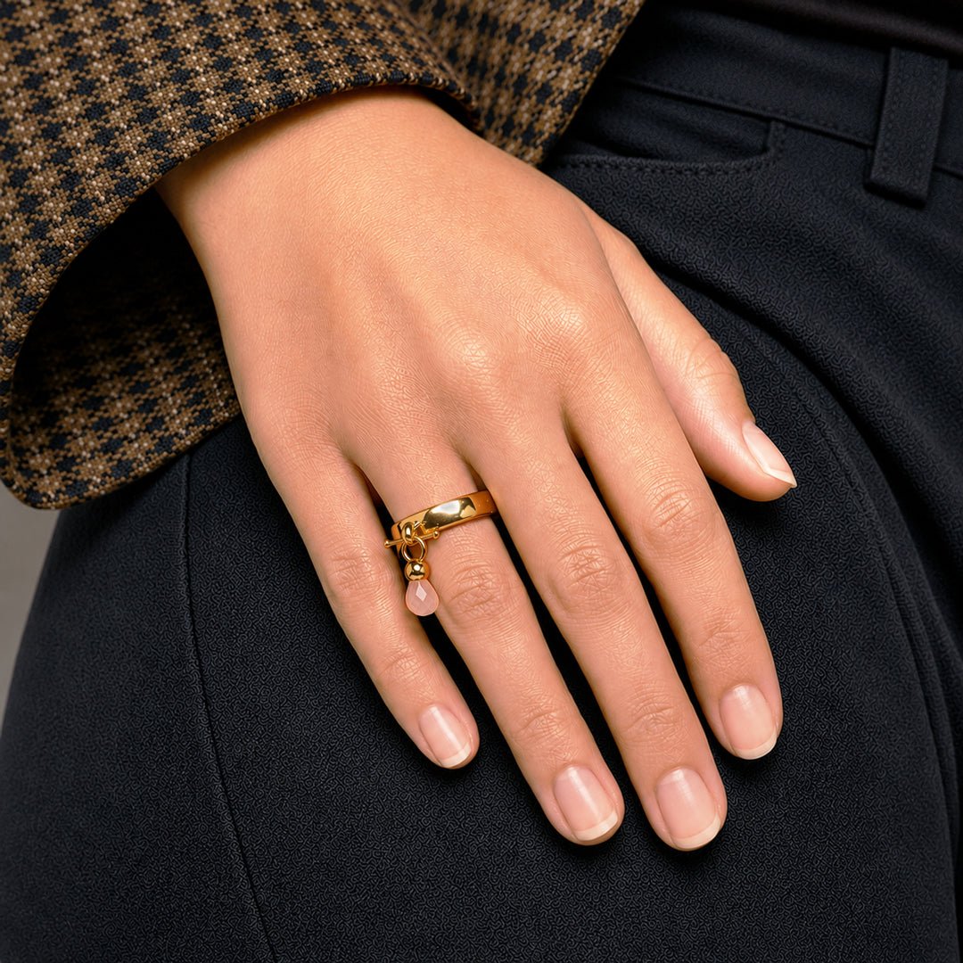 Urban Equestrian  Brio - Rose Quartz Horse Bit Equestrian Ring in Gold