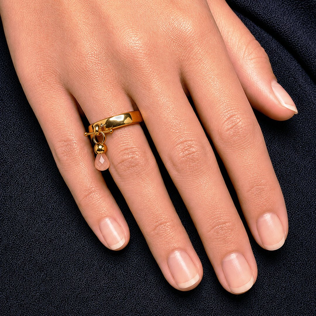 Urban Equestrian  Brio - Rose Quartz Horse Bit Equestrian Ring in Gold