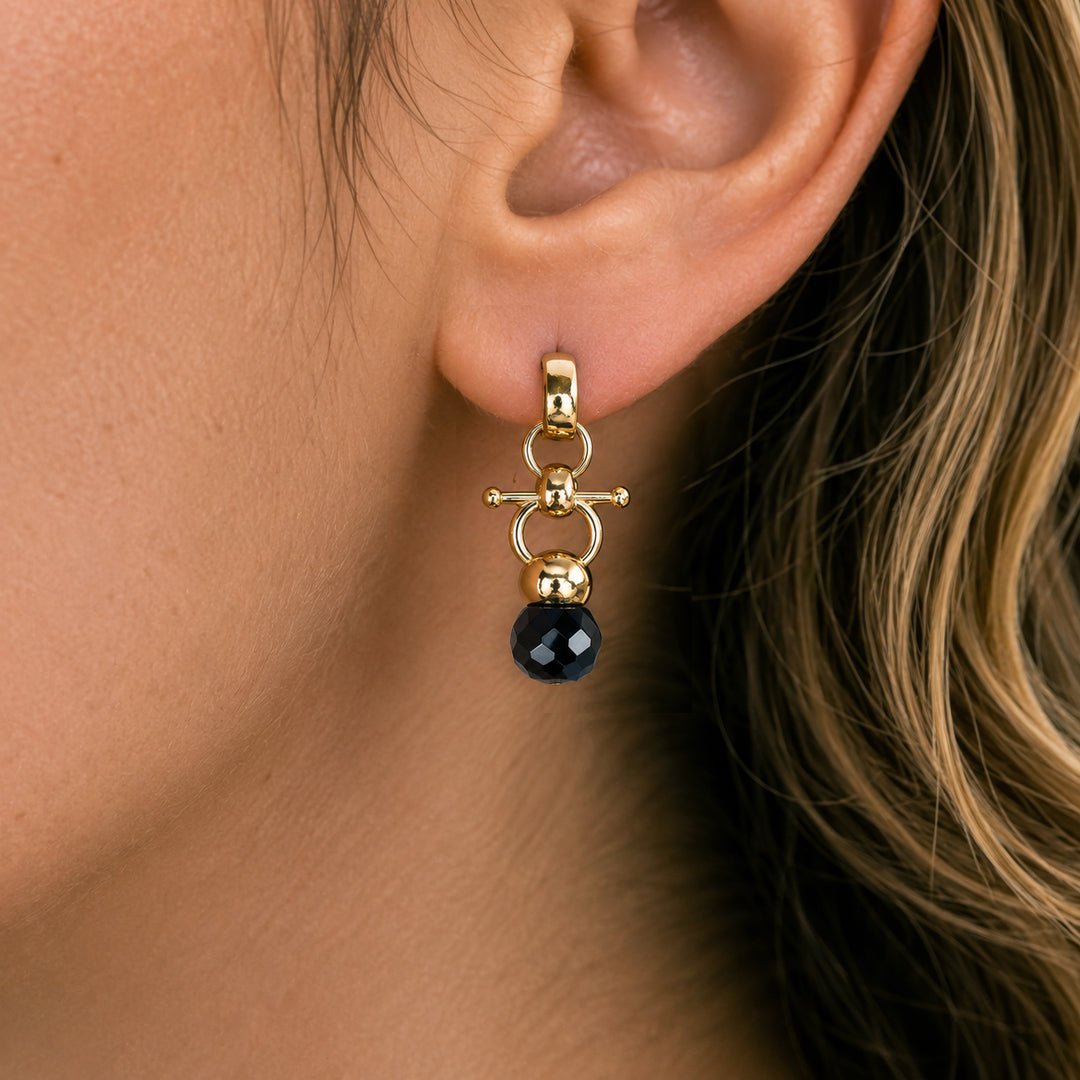 Urban Equestrian  Brioette - Black Onyx Horse Bit Earring Equestrian in Gold