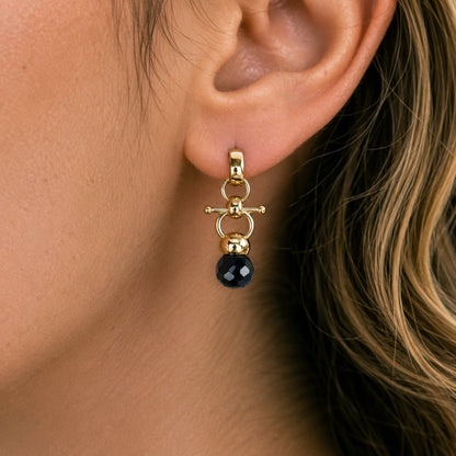Urban Equestrian  Brioette - Black Onyx Horse Bit Earring Equestrian in Gold