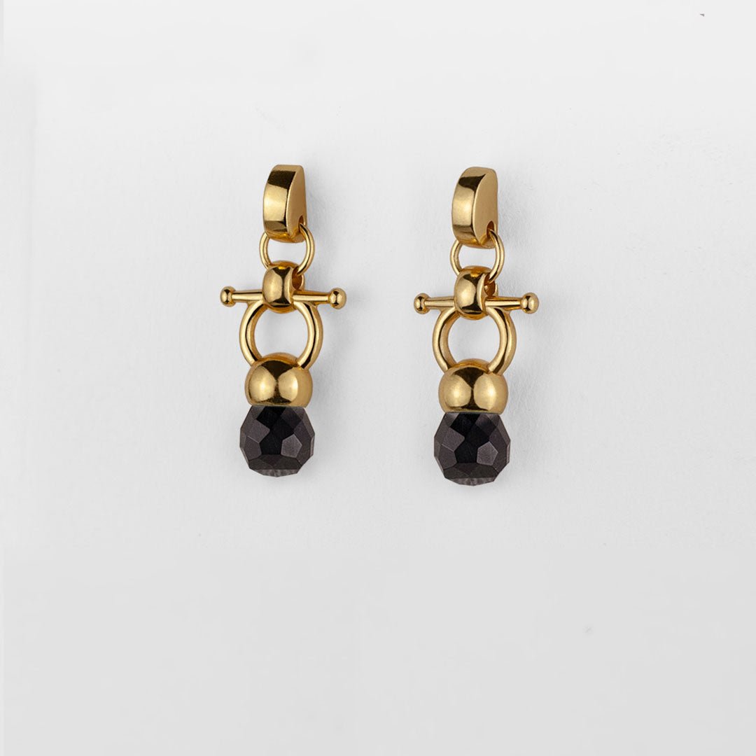 Urban Equestrian  Brioette - Black Onyx Horse Bit Earring Equestrian in Gold