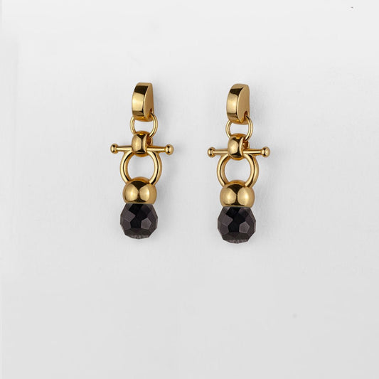 Urban Equestrian  Brioette - Black Onyx Horse Bit Earring Equestrian in Gold