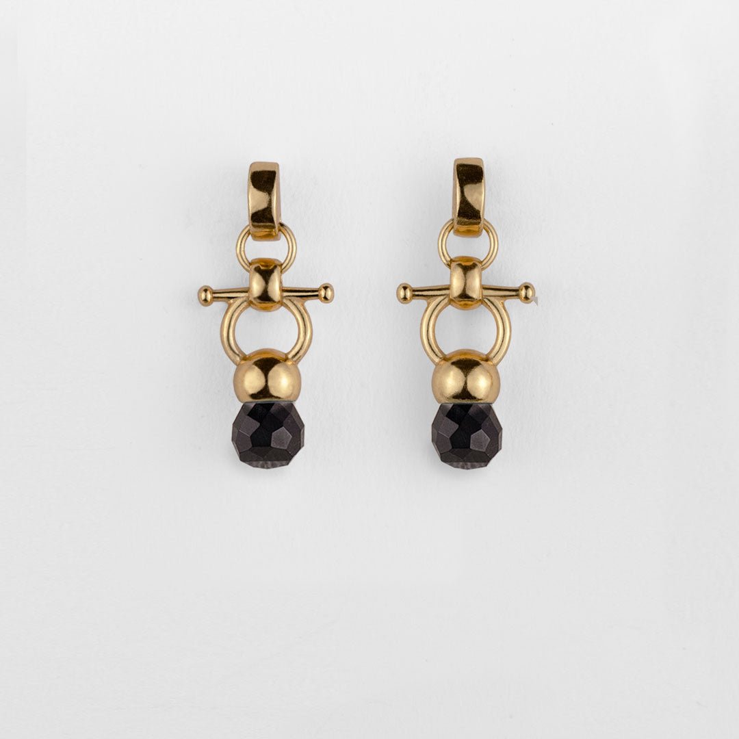 Urban Equestrian  Brioette - Black Onyx Horse Bit Earring Equestrian in Gold
