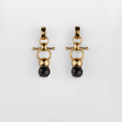 Urban Equestrian  Brioette - Black Onyx Horse Bit Earring Equestrian in Gold