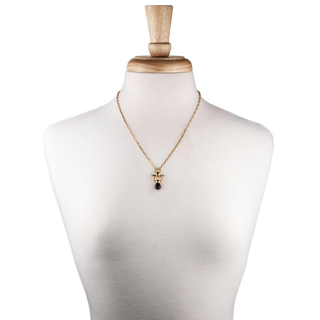 Urban Equestrian  Brioletrte - Black Onyx Equestrian Horse Bit Necklace in Gold