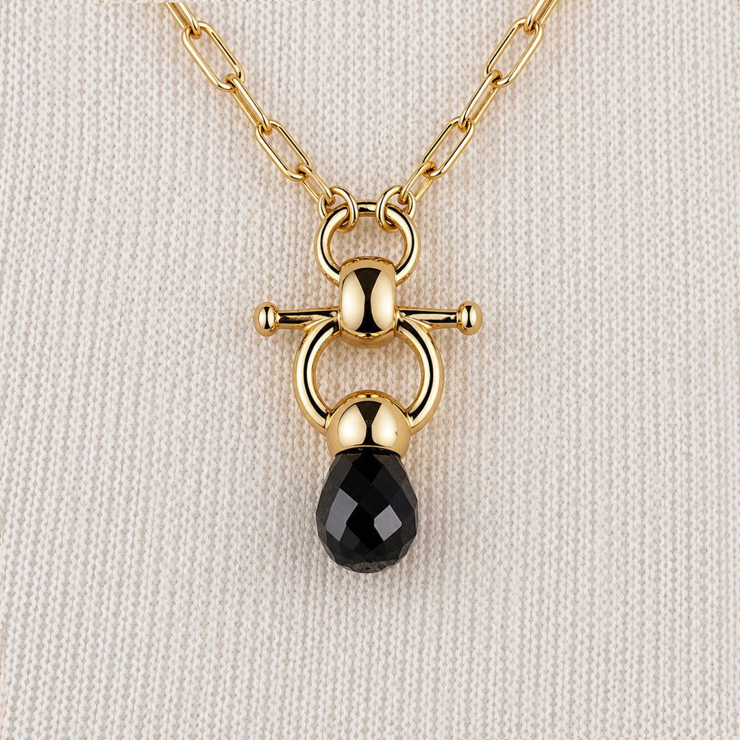 Urban Equestrian  Brioletrte - Black Onyx Equestrian Horse Bit Necklace in Gold
