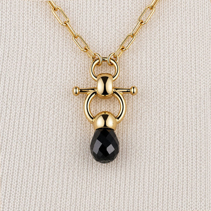 Urban Equestrian  Brioletrte - Black Onyx Equestrian Horse Bit Necklace in Gold