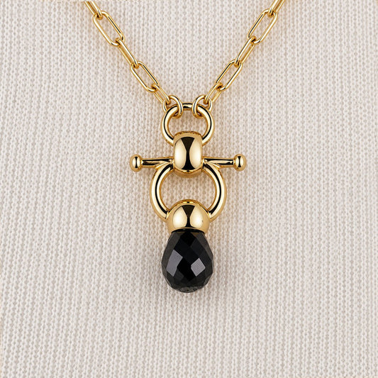 Urban Equestrian  Brioletrte - Black Onyx Equestrian Horse Bit Necklace in Gold
