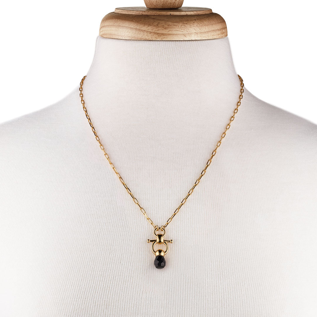 Urban Equestrian  Brioletrte - Black Onyx Equestrian Horse Bit Necklace in Gold