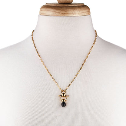 Urban Equestrian  Brioletrte - Black Onyx Equestrian Horse Bit Necklace in Gold