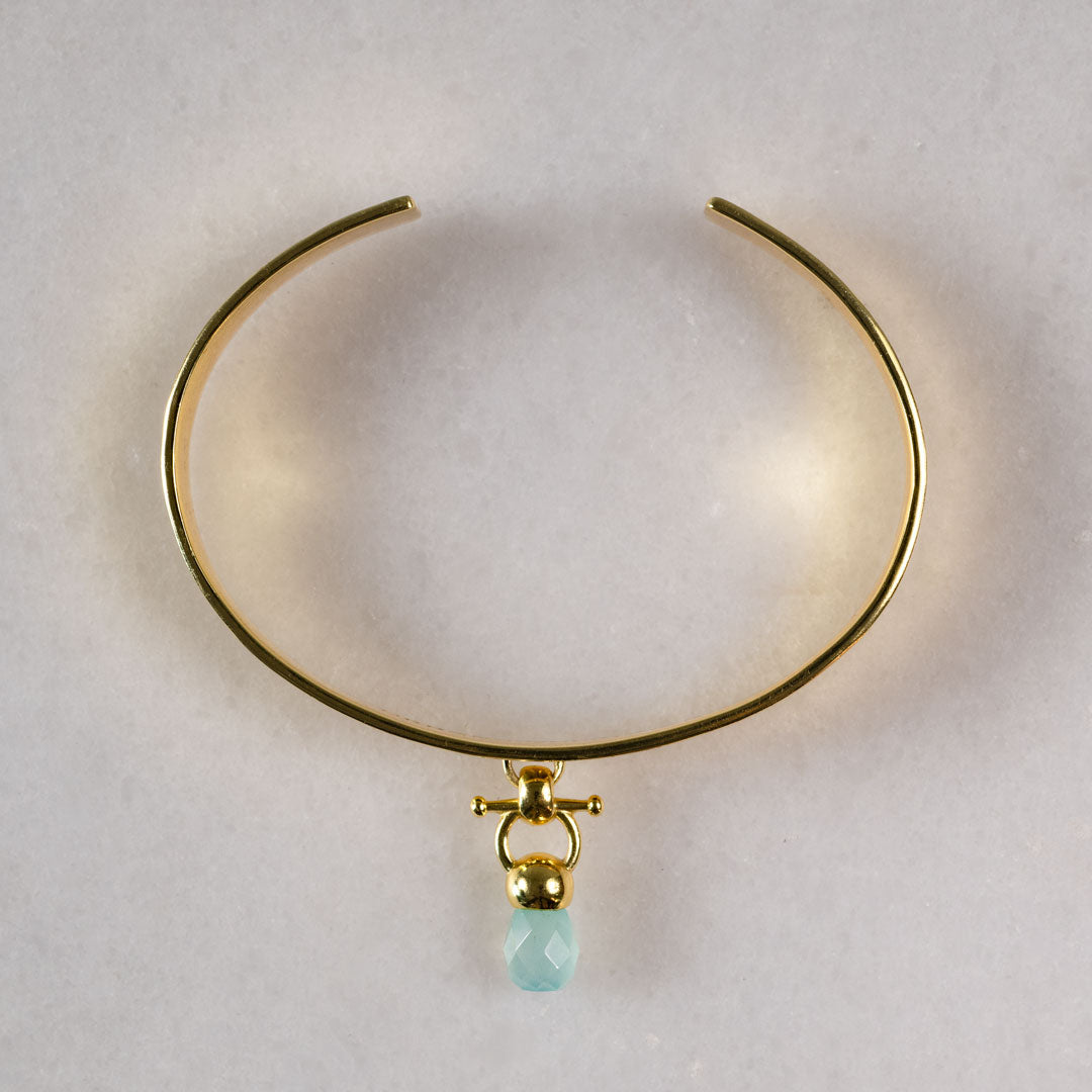 Urban Equestrian  Briolette - Aqua Chalcedony Horse Bit Cuff Bracelet in Gold