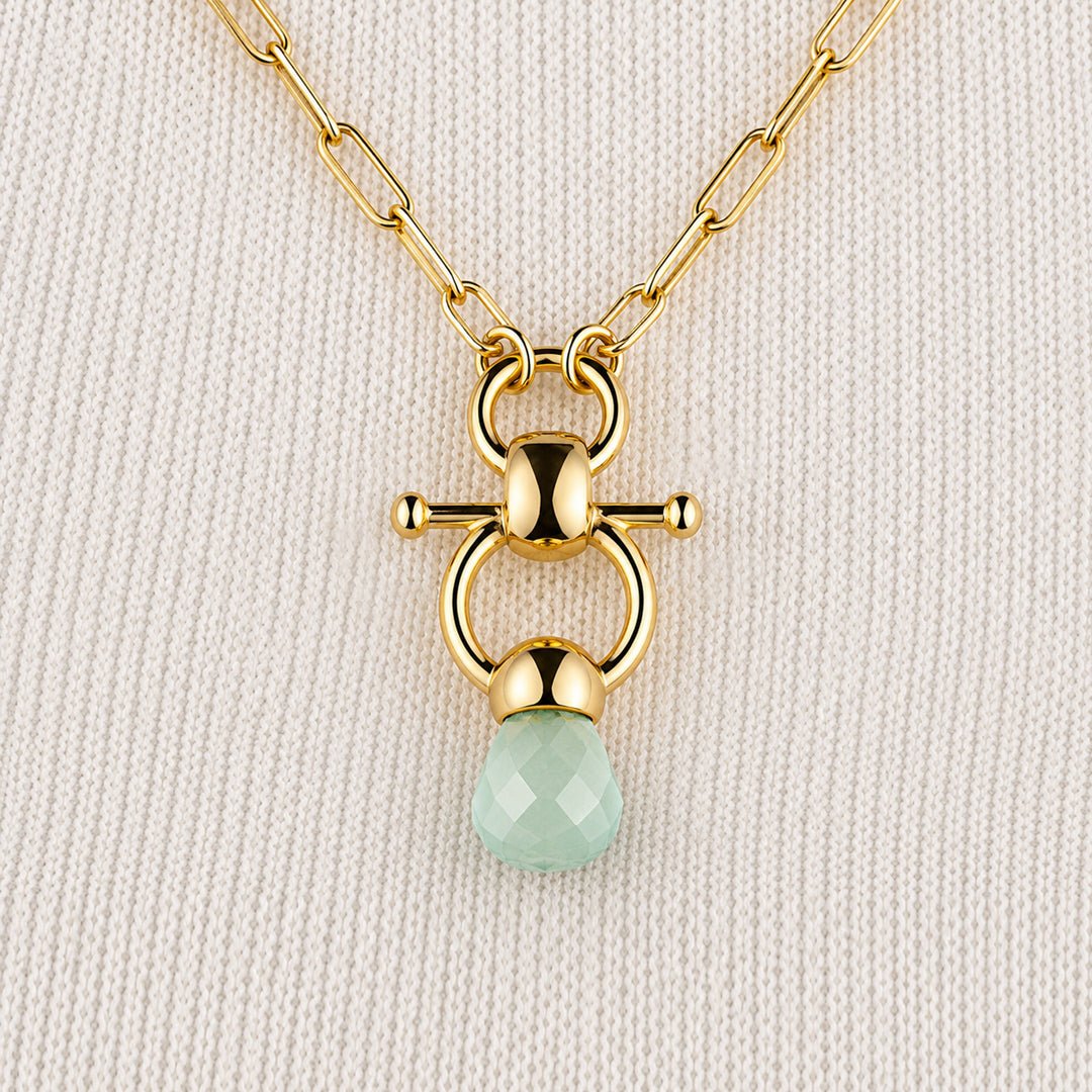 Urban Equestrian  Briolette - Aqua Chalcedony Equestrian Horse Bit Necklace in Gold