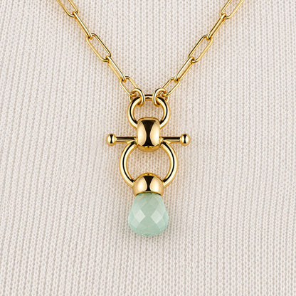Urban Equestrian  Briolette - Aqua Chalcedony Equestrian Horse Bit Necklace in Gold